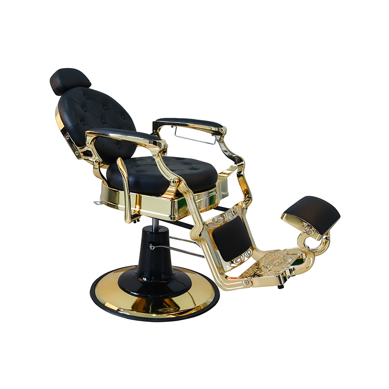 HZ8799AGD Czarne, pozłacane krzesło fryzjerskie w stylu vintage
