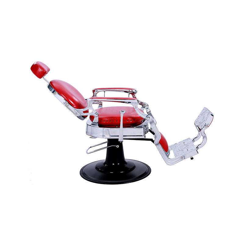 HZ8799DR Krzesło fryzjerskie z czerwoną błyszczącą srebrną ramą