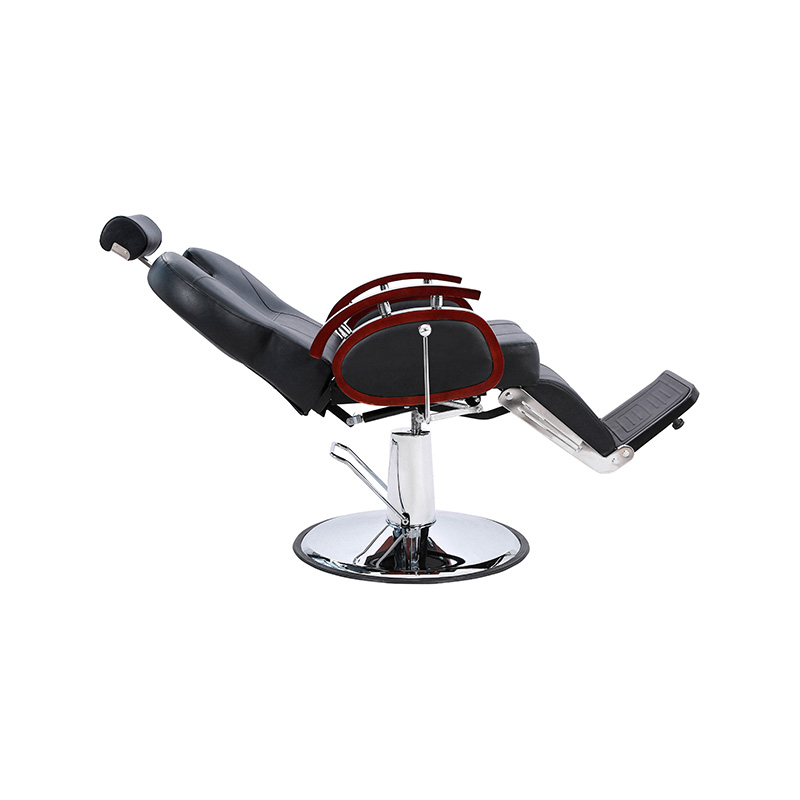 HZ8705B Czarny, fotel fryzjerski z hydraulicznie odchylanym uchwytem i drewnianą poręczą