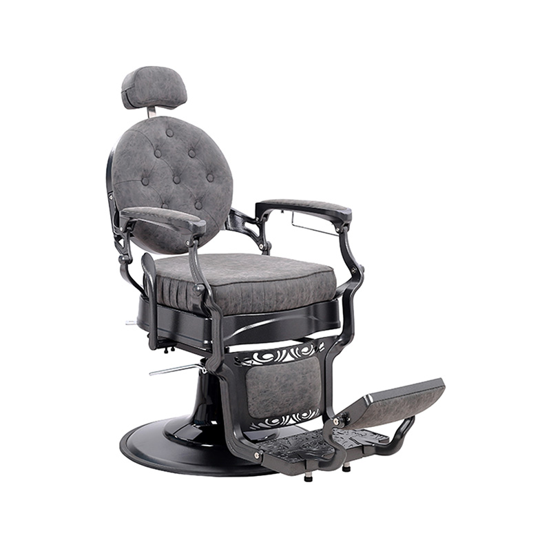 HZ8799M Szary kwadratowy fotel fryzjerski retro z poduszką hydrauliczną