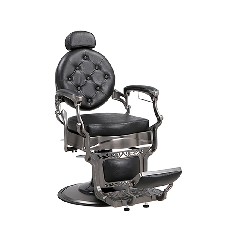 HZ8799Q-H Szary, kwadratowy fotel fryzjerski z poduszką hydrauliczną w stylu retro