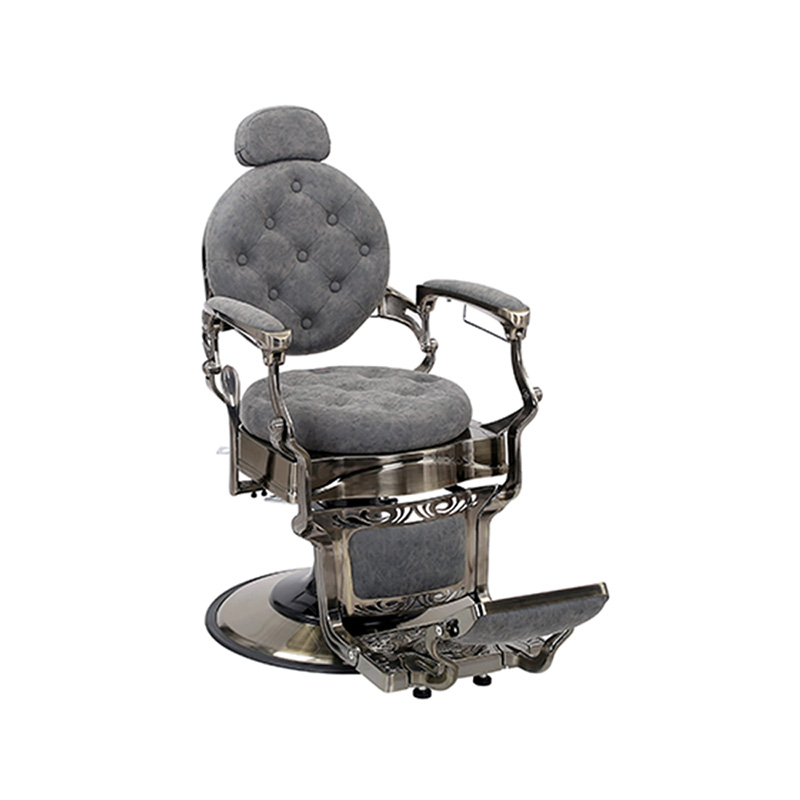 HZ8799QM Szary, okrągły fotel fryzjerski z poduszką